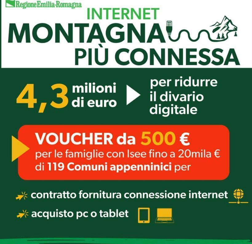 Montagna, oltre 4 milioni di euro per internet: voucher da 500 euro alle famiglie per connessione e pc o tablet